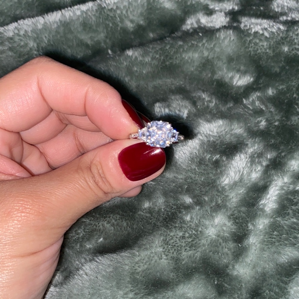 Round Halo Solitaire Engagement Ring  925 Silver with White Stone